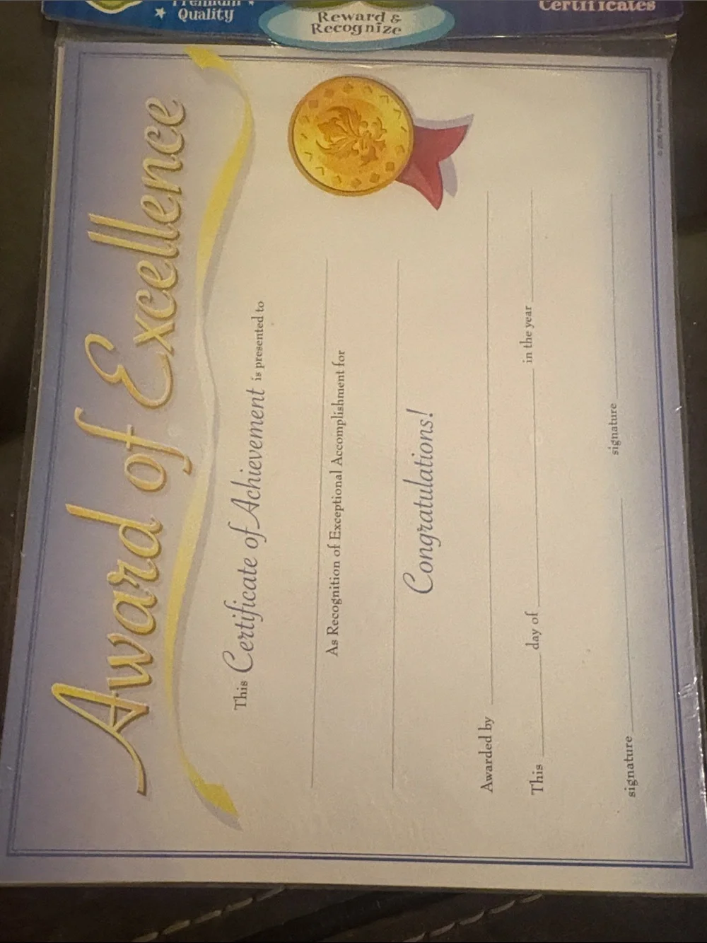 🔥5 FOR $25🔥 Award of Excellence Certificates - Pack of 8